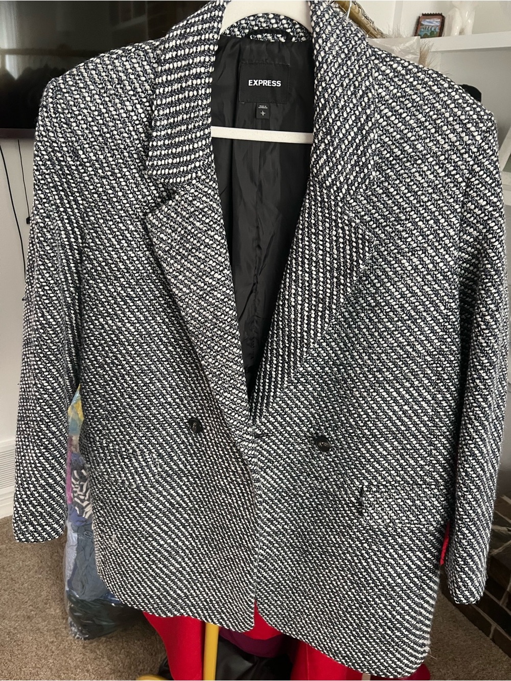 Express Black & White Tweed Double-Breasted Blazer/Coat